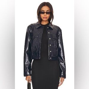NEW PISTOLA Women's navy Emery vinyl button up cropped Jacket RTL $188 SZ SM
